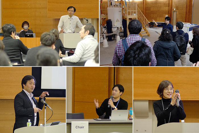 The speakers and chairs discussing at the conference and the participants in the NMR facility tour